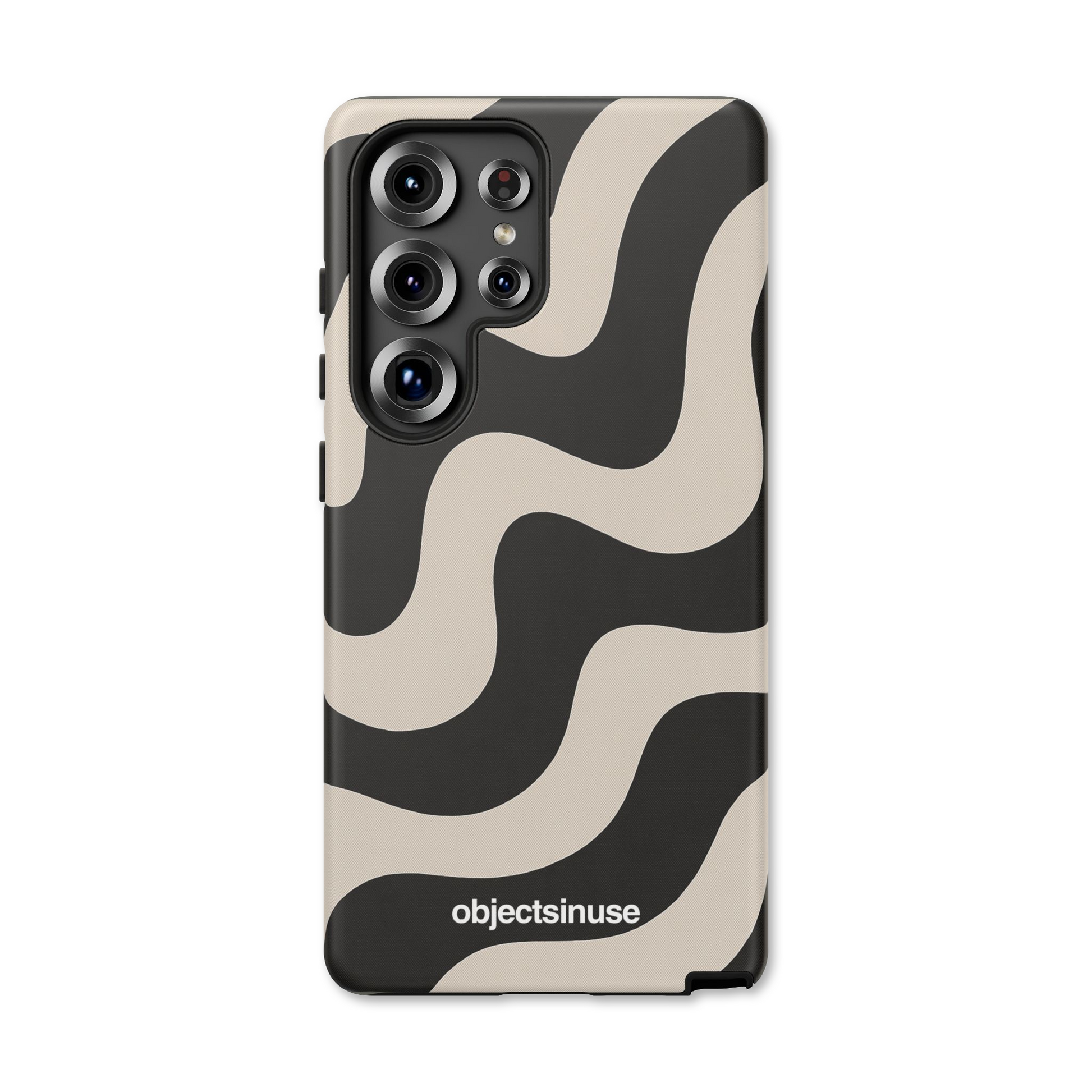 Samsung Galaxy Abstract Art White and Black Phone case with black and beige wavy pattern on a white background