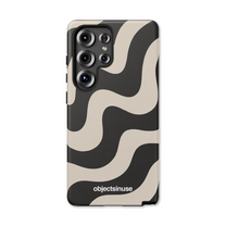 Samsung Galaxy Abstract Art White and Black Phone case with black and beige wavy pattern on a white background