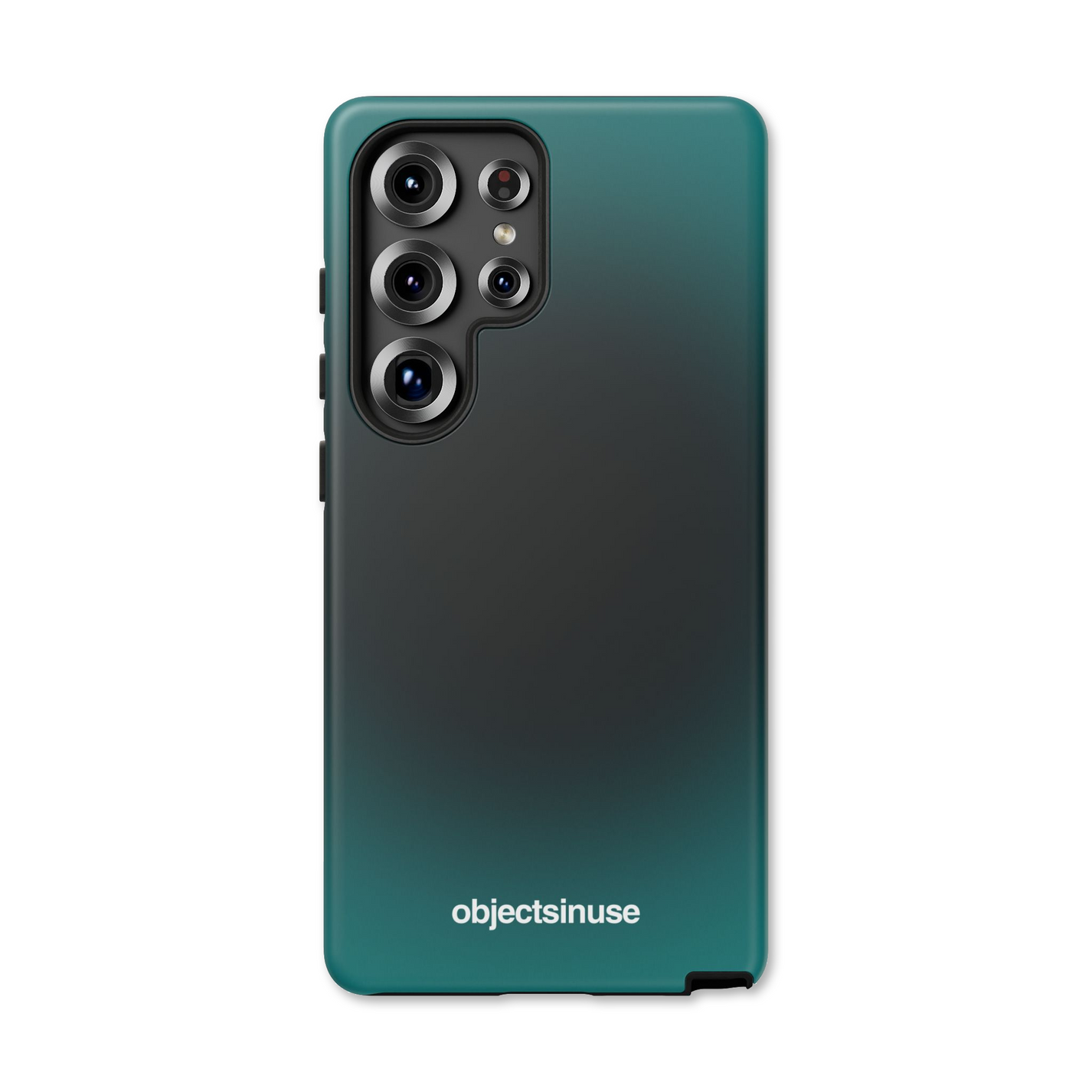 Samsung Galaxy Abstract Blue gradient phone case with 'objectsinuse' branding on a white background