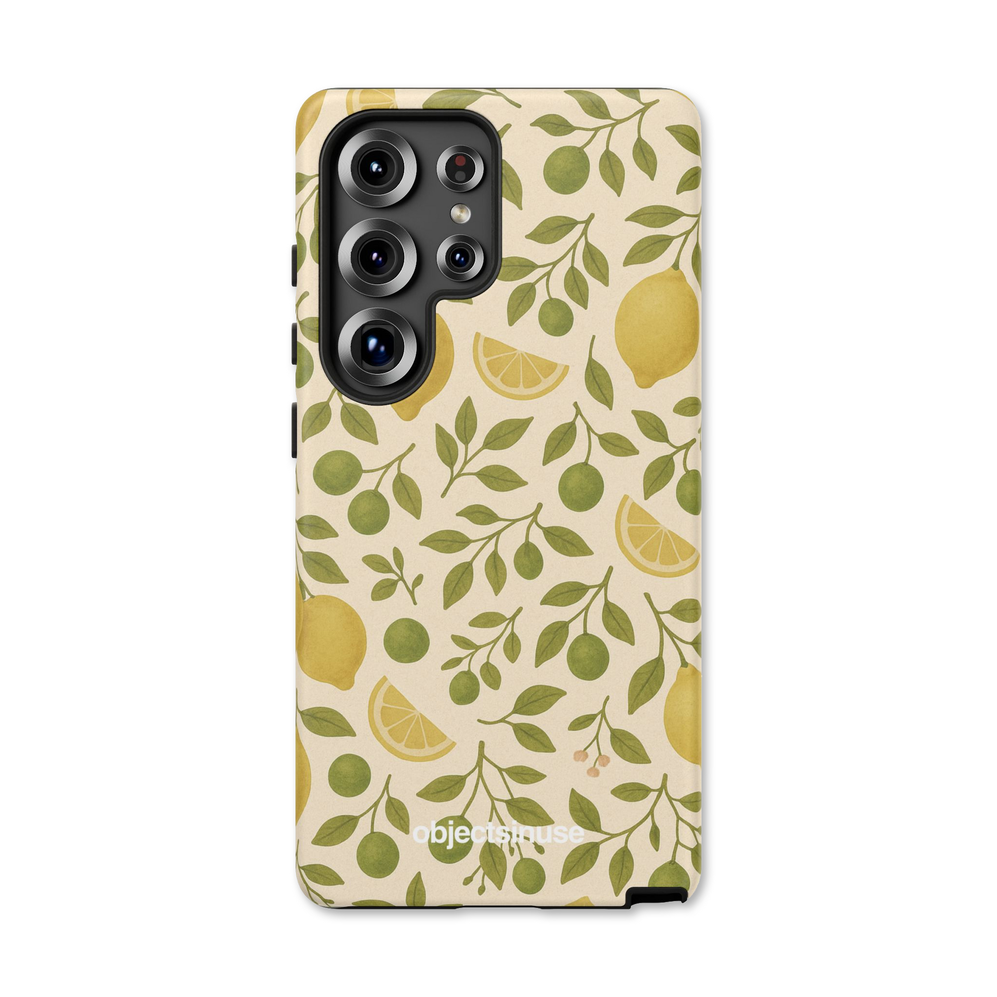 Samsung Galaxy Abstract Cute Art Phone case with lemon and leaf pattern on a beige background