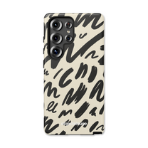 Samsung Galaxy Abstract Art Cute White and Black Phone case with black abstract pattern on a beige background