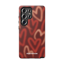 Samsung Galaxy Abstract Phone case with heart pattern and 'objectsinuse' branding on a white background