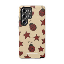 Samsung Galaxy Cute Abstract Art Phone case with ladybug and star pattern on a beige background