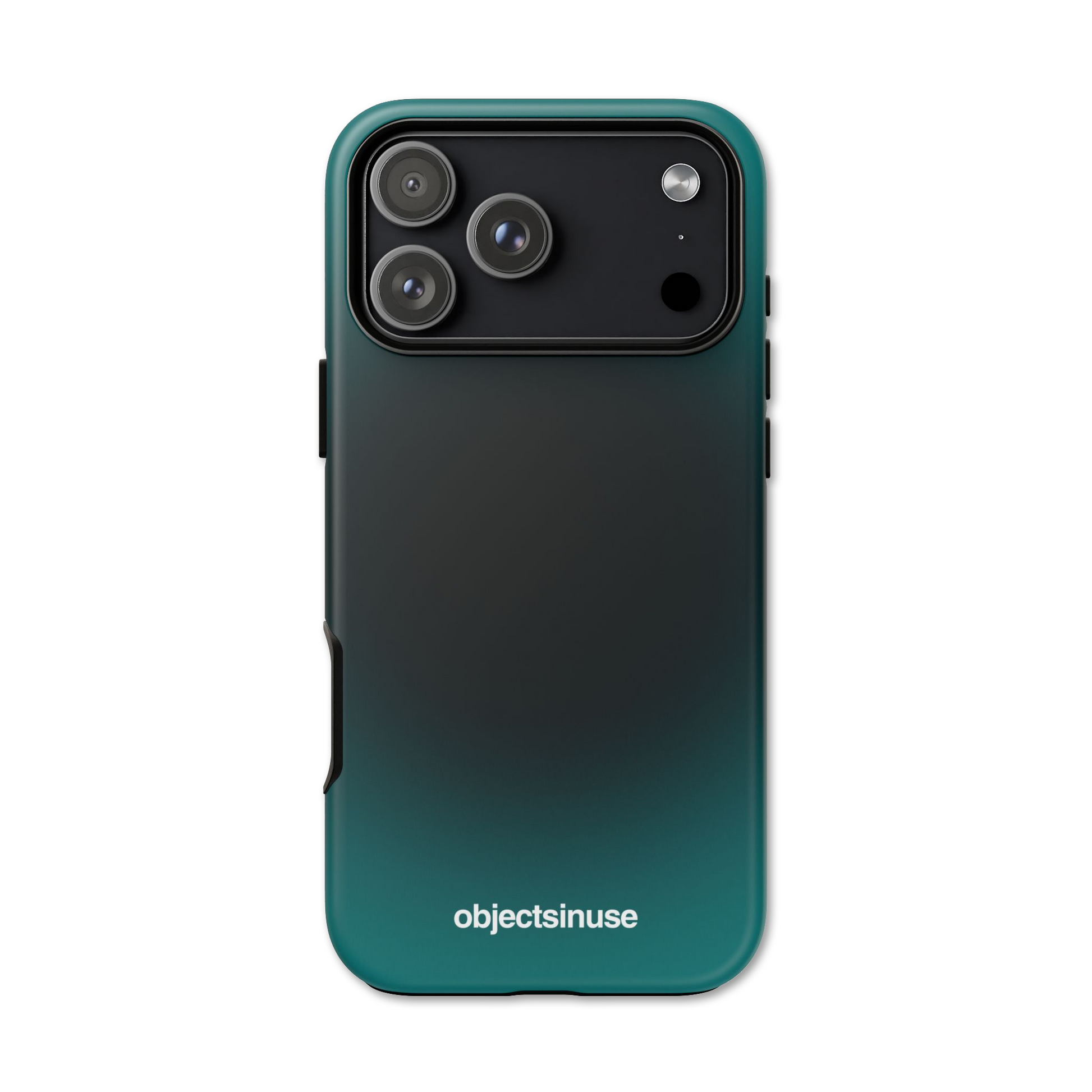 Apple iPhone Abstract Blue and Black Phone Case Teal phone case with 'objectsinuse' branding on a white background