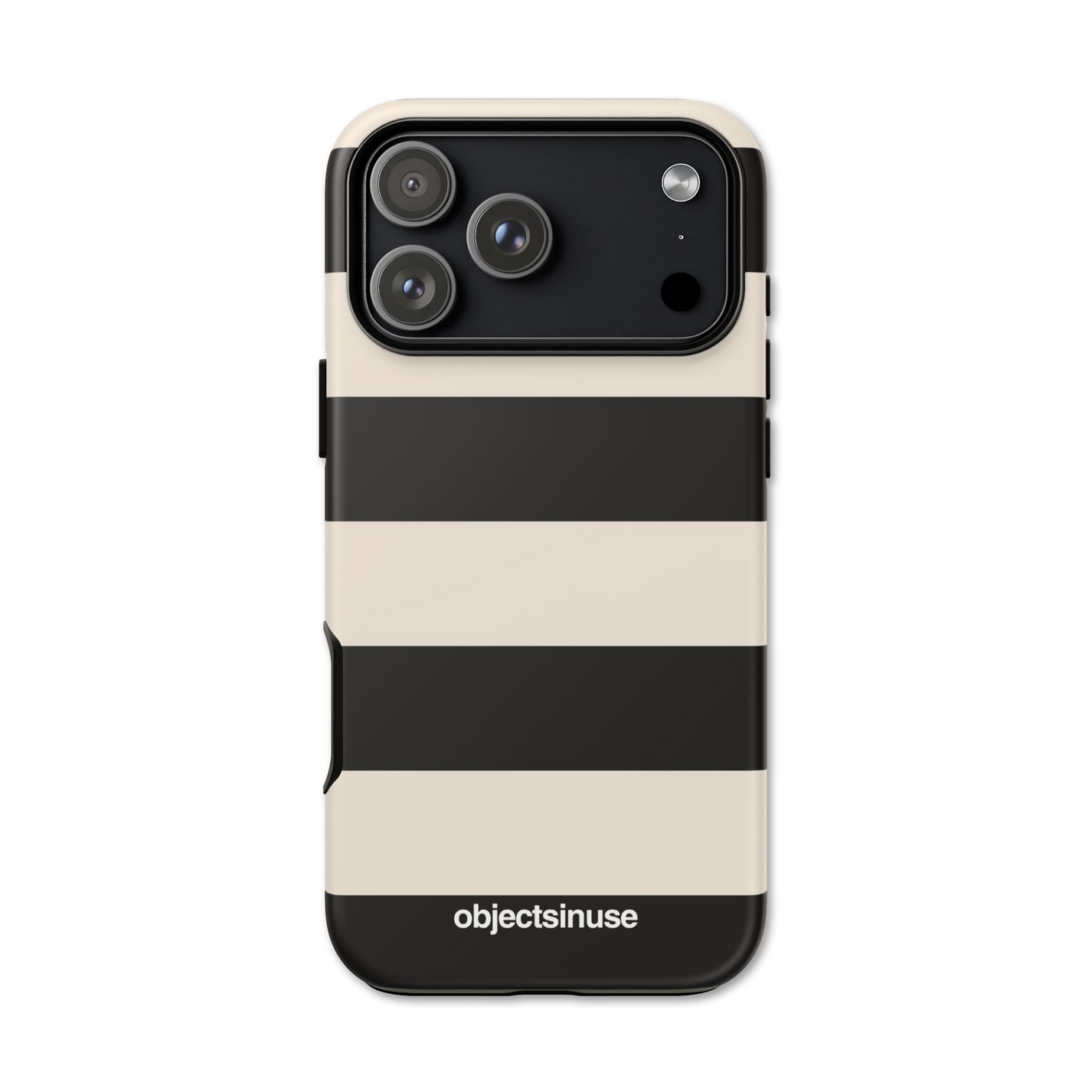 Apple iPhone Cute Abstract White and Black Phone case with black and beige horizontal stripes on a white background