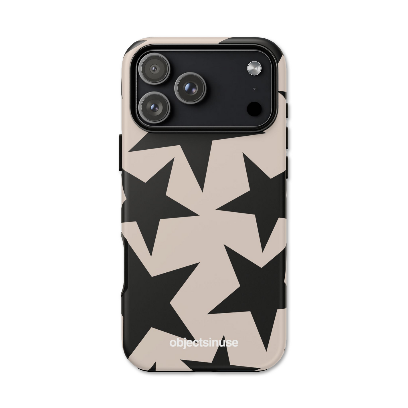 Apple iPhone Cute Abstract White and Black Phone case with black star pattern on a beige background