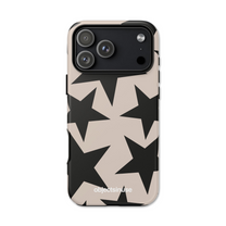Apple iPhone Cute Abstract White and Black Phone case with black star pattern on a beige background