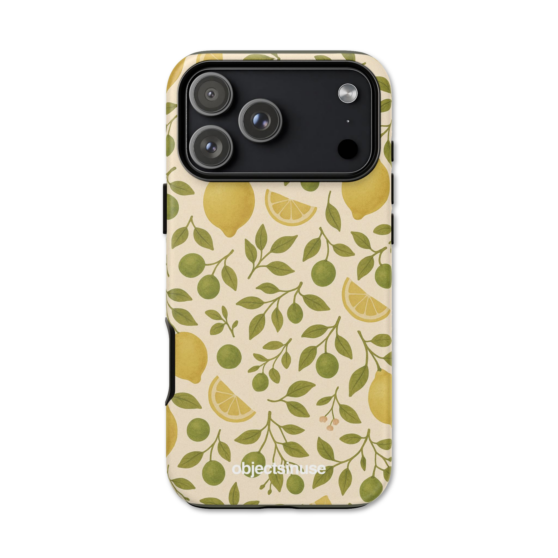 Apple iPhone Cute Abstract Phone case with lemon and leaf pattern on a white background