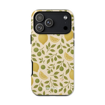 Apple iPhone Cute Abstract Phone case with lemon and leaf pattern on a white background