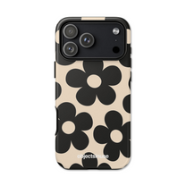 Apple iPhone Cute Abstract Art White and Black Phone case with black floral pattern on beige background