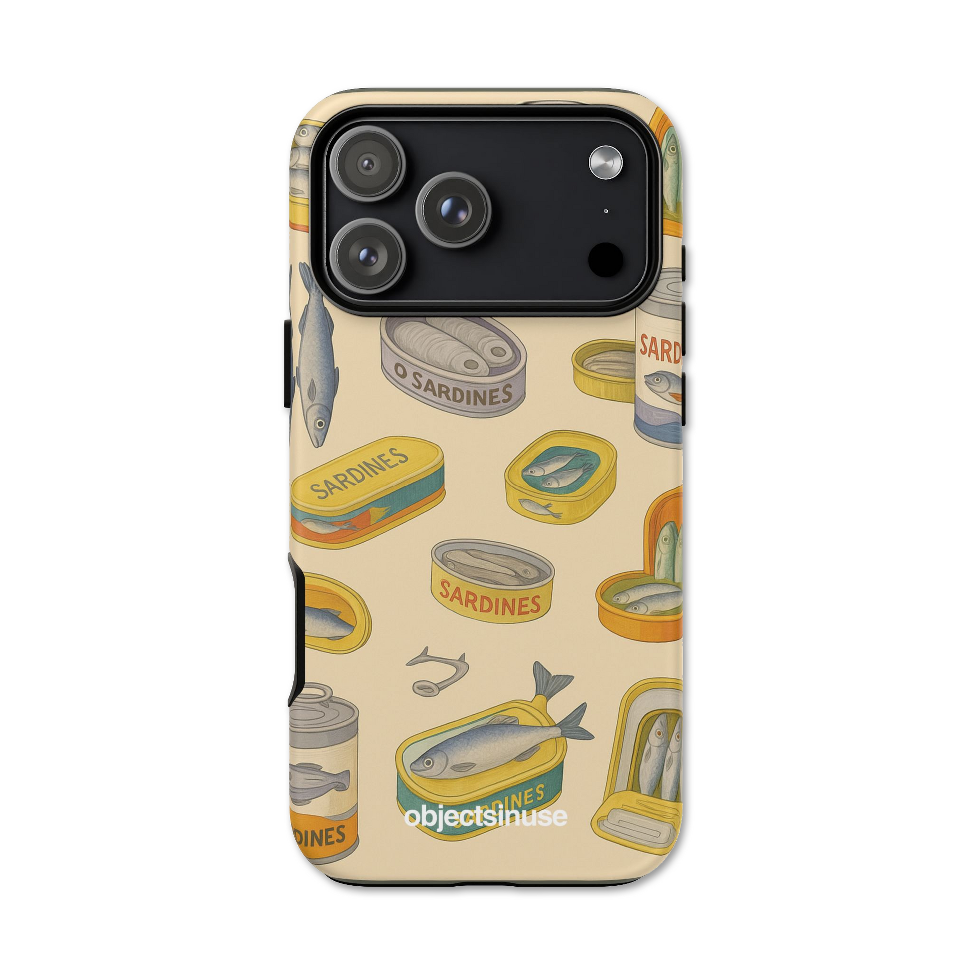 Apple iPhone Cute Abstract Art Phone case with sardine can design on a beige background