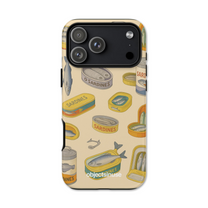 Apple iPhone Cute Abstract Art Phone case with sardine can design on a beige background