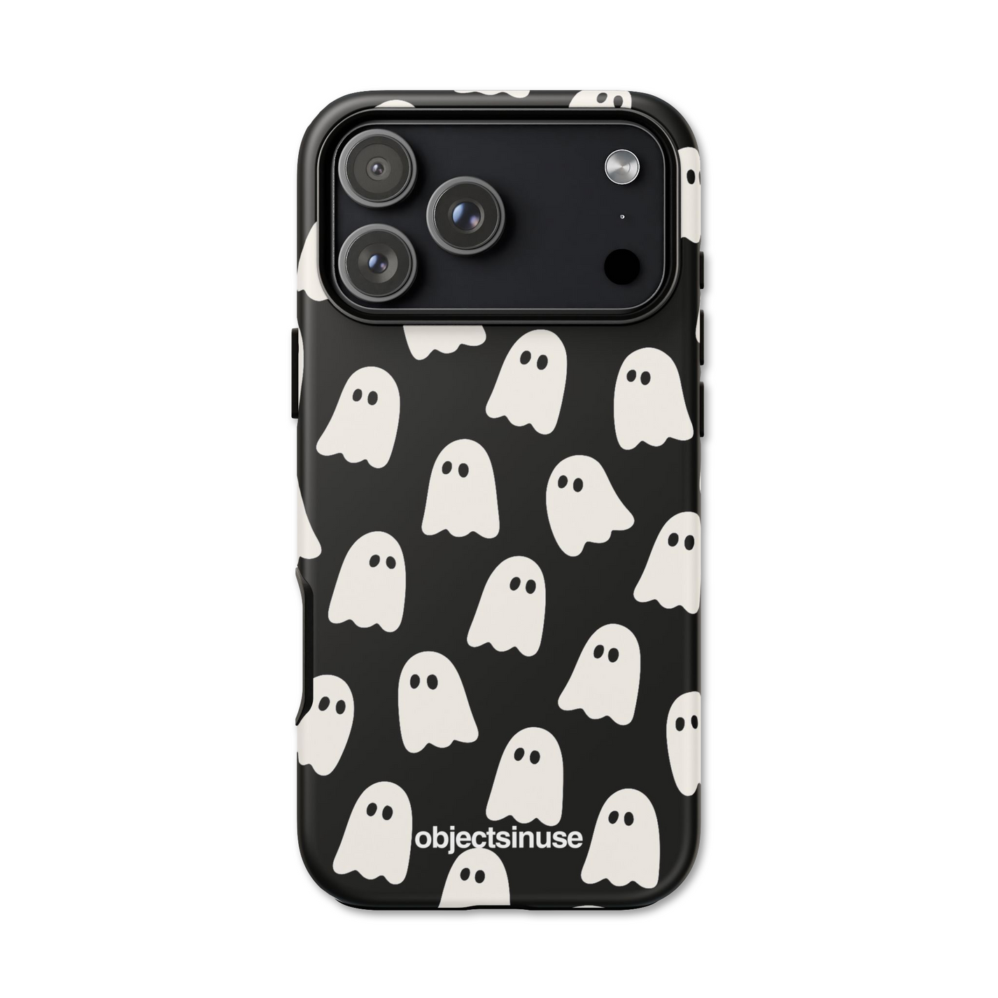 Apple iPhone Cute Black Phone case with white ghost pattern on a black background