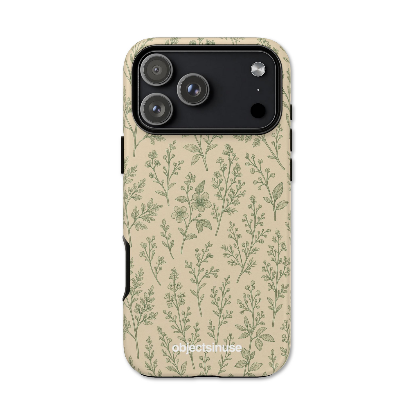 Apple iPhone Cute Abstract Phone case with floral pattern and 'objectimuse' branding on a beige background