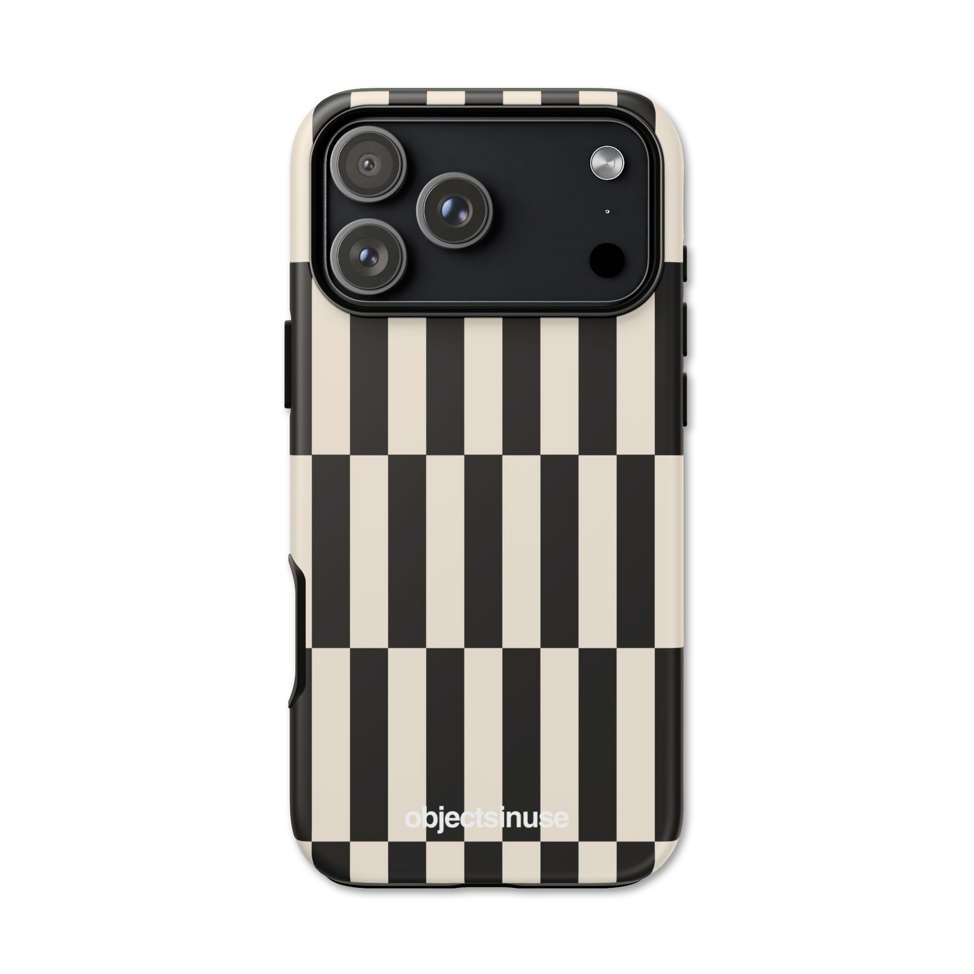 Apple iPhone White and Black Phone case with black and white striped pattern on a white background