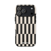 Apple iPhone White and Black Phone case with black and white striped pattern on a white background
