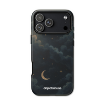 iPhone Apple Black Phone case with celestial design and 'objectsinuse' branding on a white background