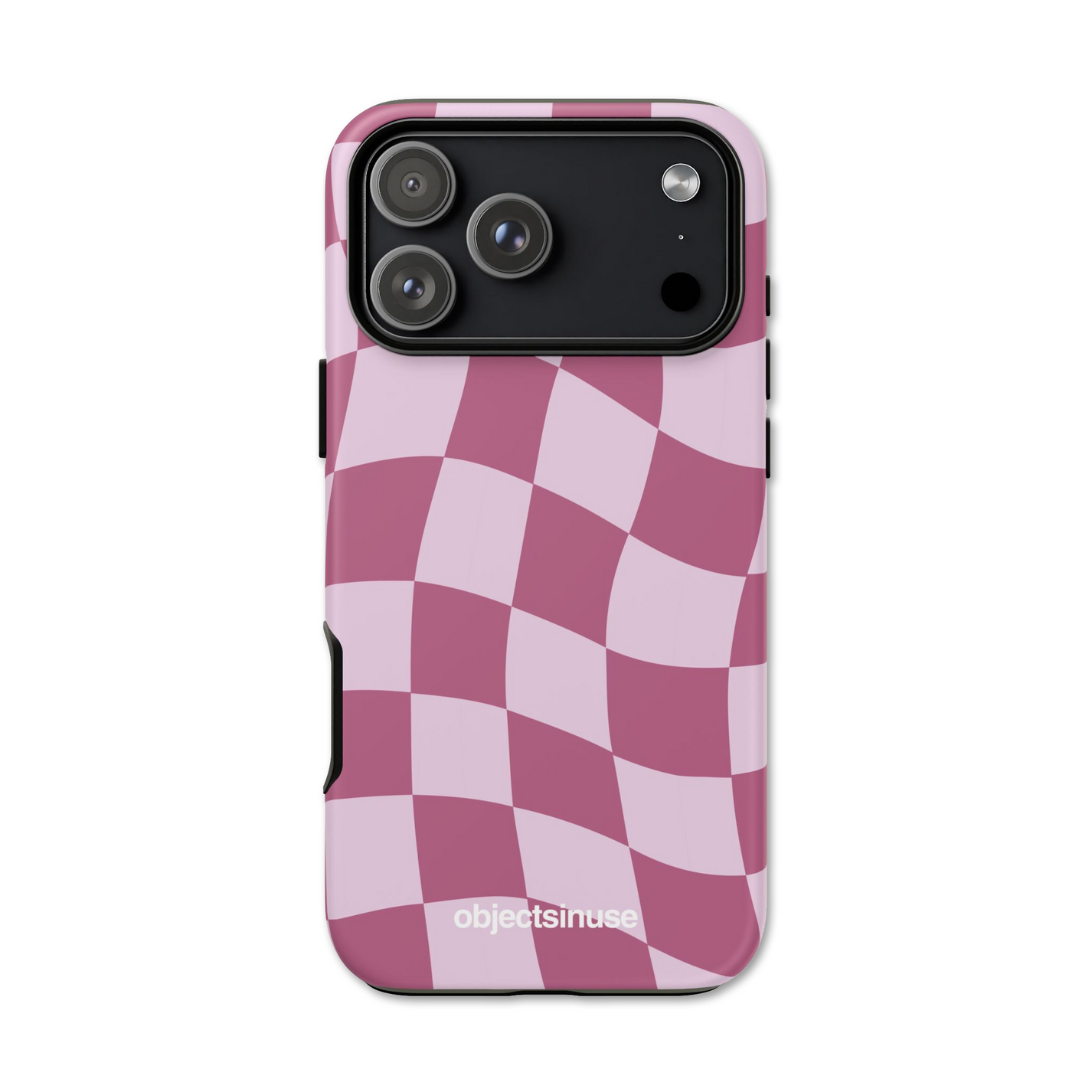 Apple iPhone Cute Abstract Art Phone case with pink and white checkered pattern on a white background
