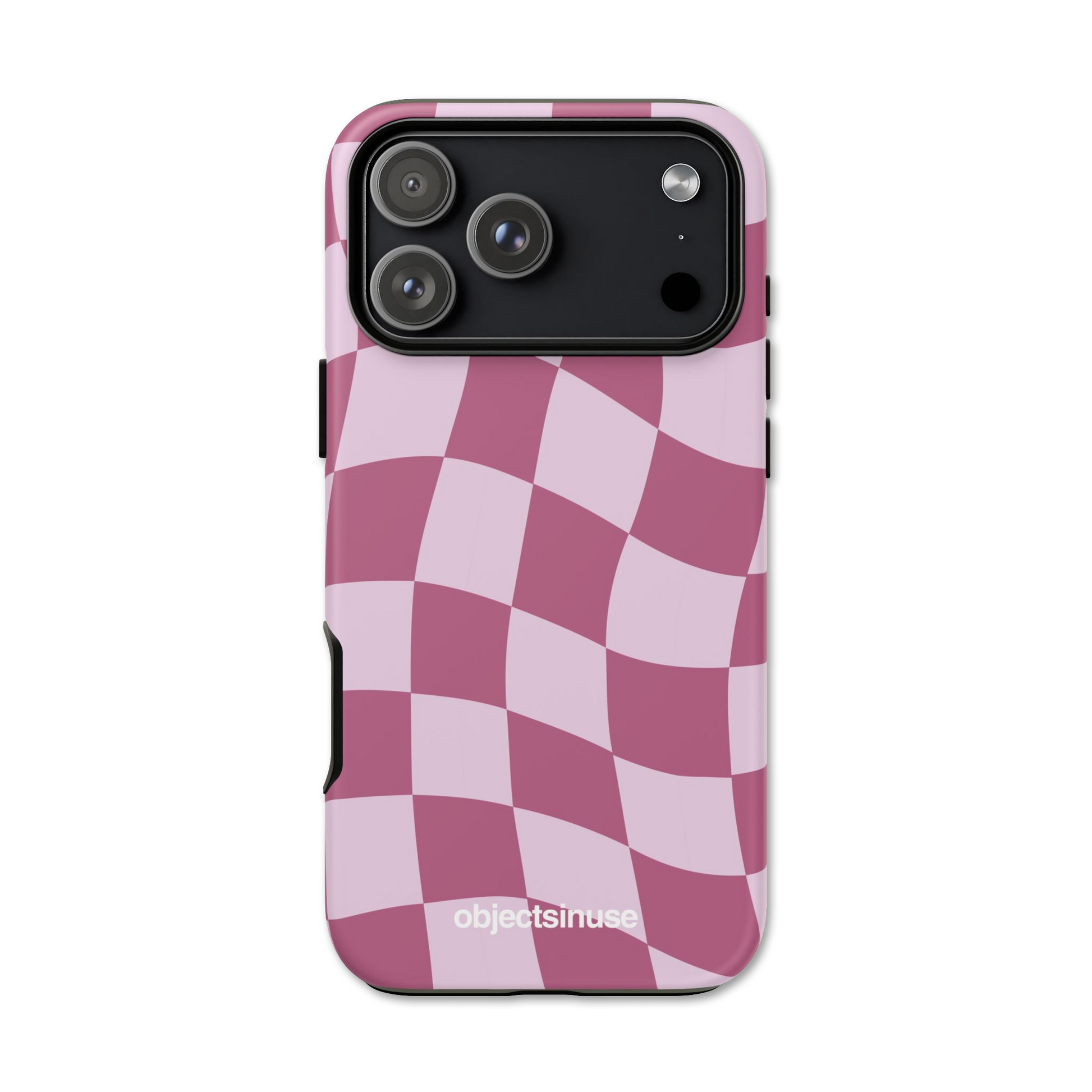 Apple iPhone Cute Abstract Art Phone case with pink and white checkered pattern on a white background