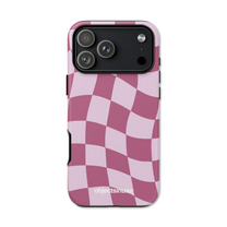 Apple iPhone Cute Abstract Art Phone case with pink and white checkered pattern on a white background