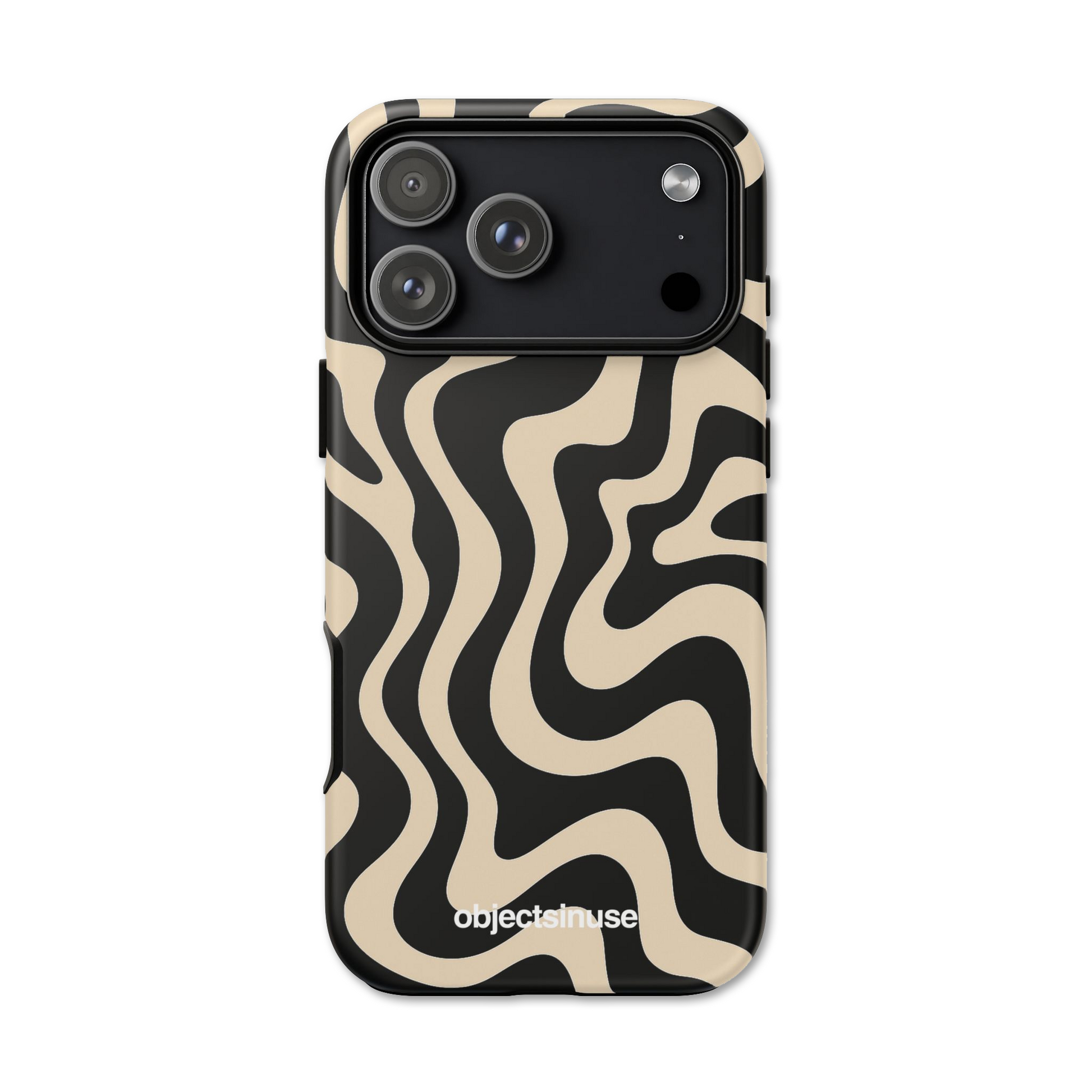 Apple iPhone Black and White Phone case  Cute Abstract with black and beige wavy pattern on a white background