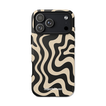 Apple iPhone Black and White Phone case  Cute Abstract with black and beige wavy pattern on a white background
