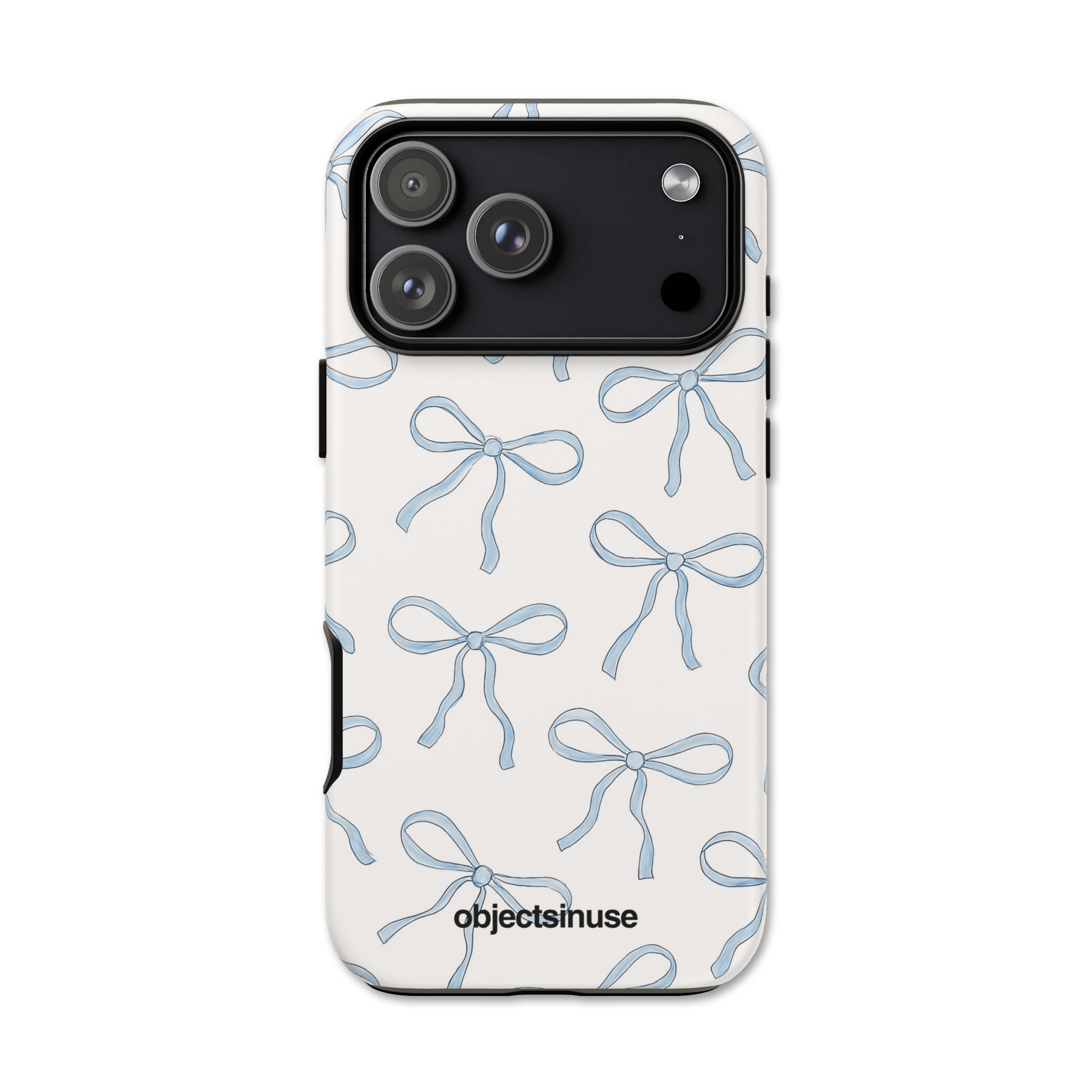 Apple iPhone Cute Phone case with blue bow pattern on a white background