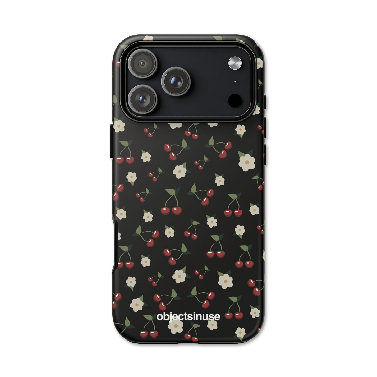 Apple iPhone Cute Abstract Black Phone case with cherry and flower pattern on a black background