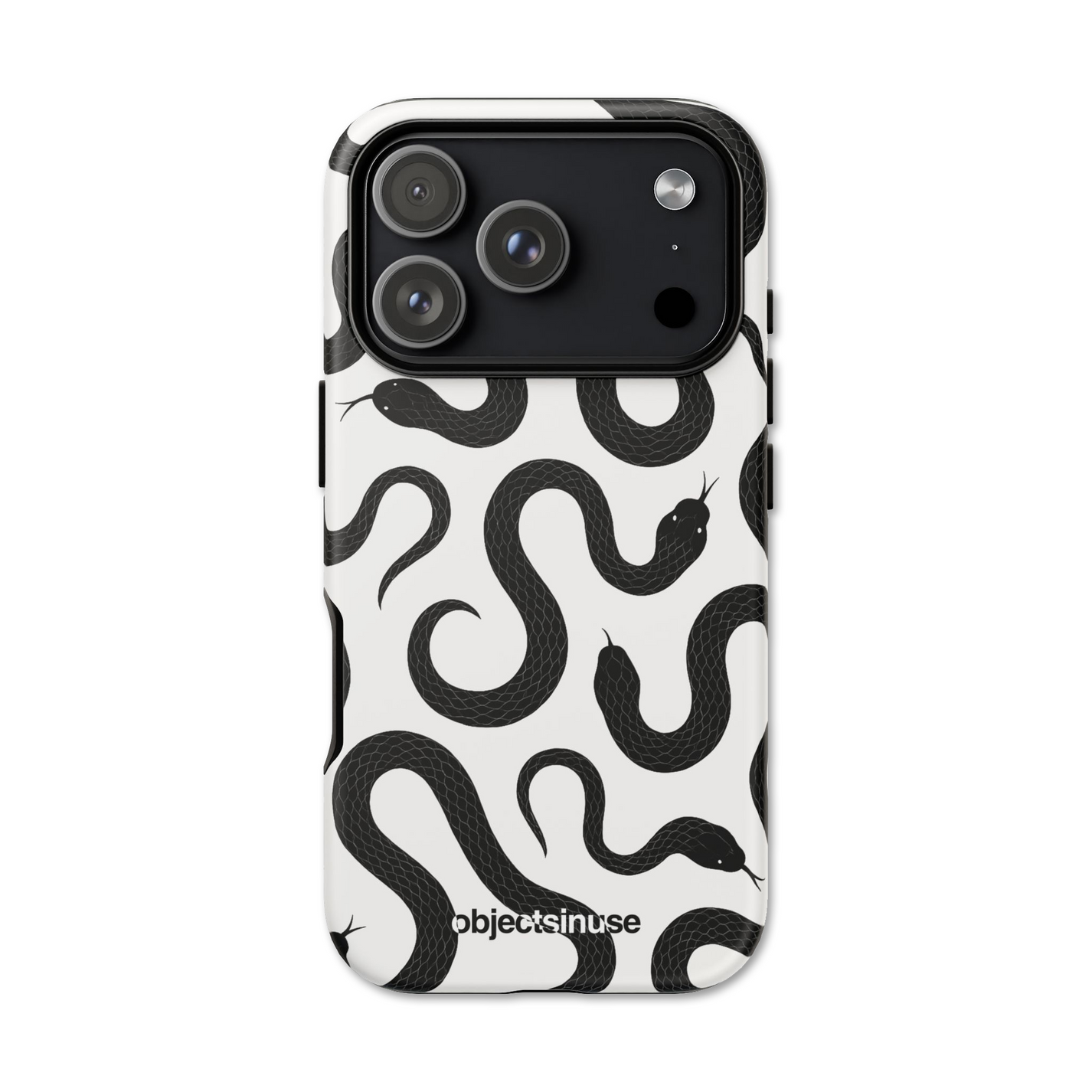 Apple iPhone Black Phone case with black snake pattern on a white background