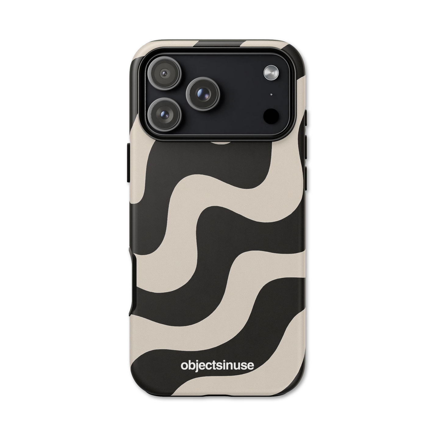 Apple iPhone White and Black Phone case with black and beige wavy pattern on a white background