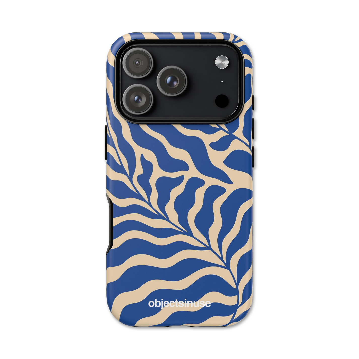 Apple iPhone Phone case with blue and beige zebra pattern on a white background